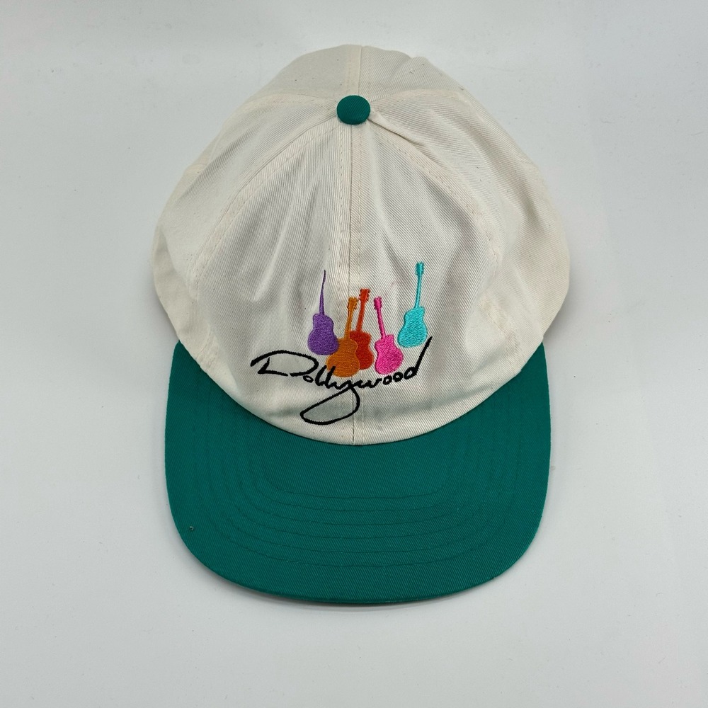VINTAGE Dollywood Strapback Hat 90s Sewn Embroidered Guitars Dolly Parton Cap - Picture 5 of 7